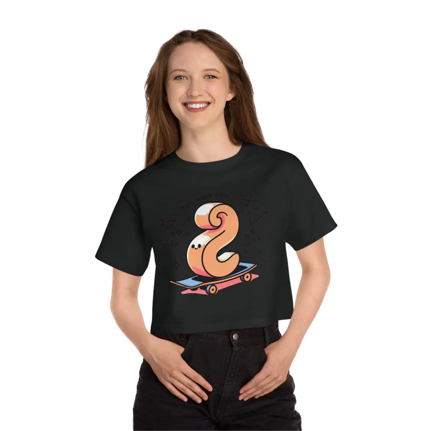 Cropped T-Shirt - Cute Skateboard Graphic Design - DipaliZ