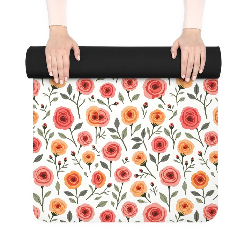 Floral Rubber Yoga Mat - Elegant Rose Design - DipaliZ