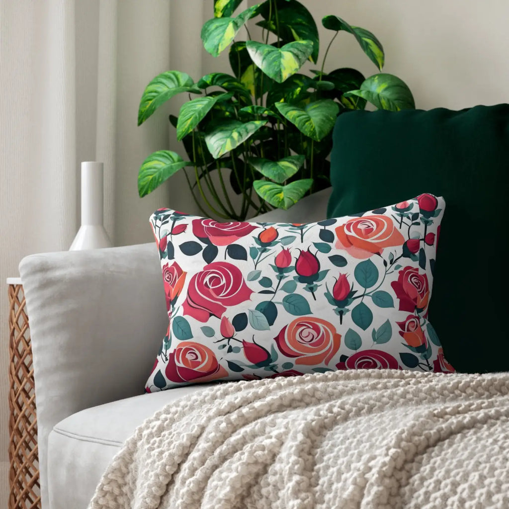 Rose Lumbar Pillow - Spun Polyester Home Decor - DipaliZ