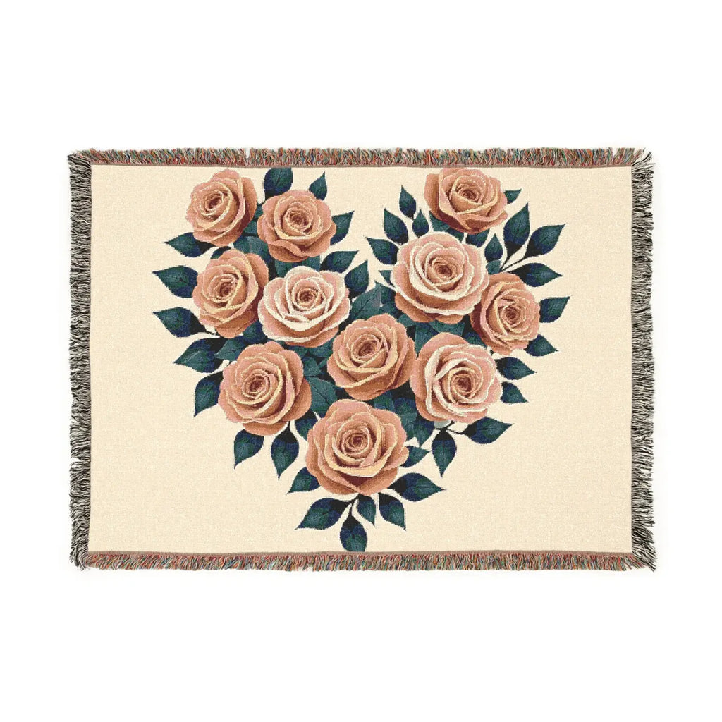 Cozy Rose Heart Woven Blanket - Warm Textile Sanctuary - DipaliZ