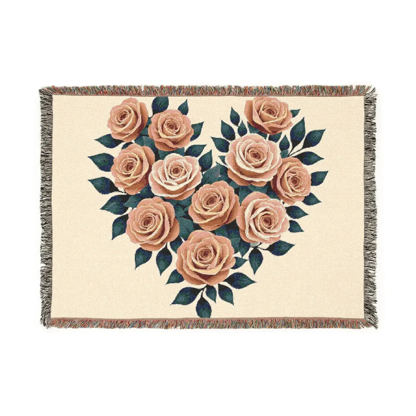 Cozy Rose Heart Woven Blanket - Warm Textile Sanctuary - DipaliZ