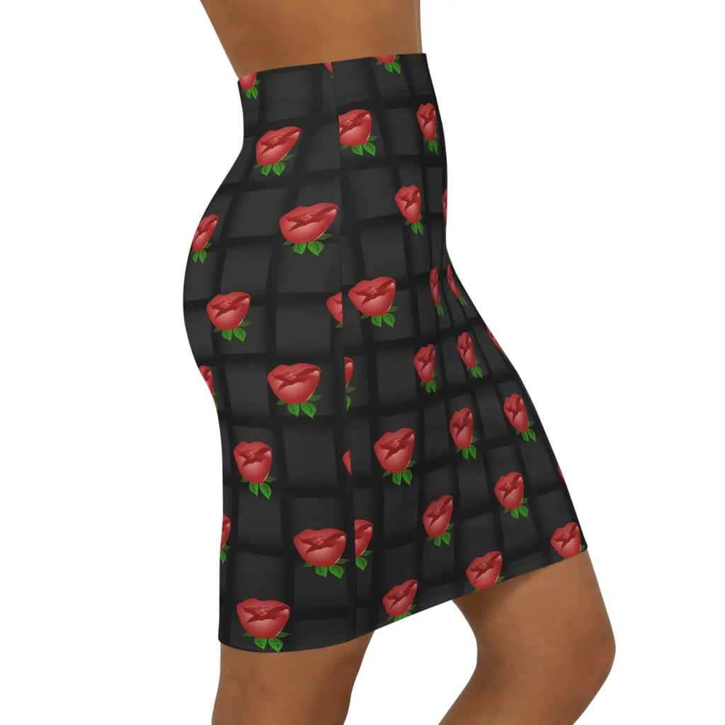 Roses Black Weaved Mini Skirt - Chic Statement Piece - DipaliZ