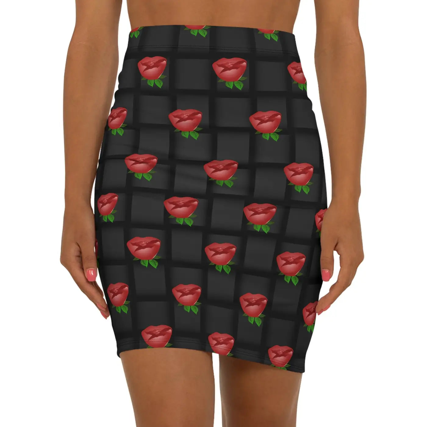 Roses Black Weaved Mini Skirt - Chic Statement Piece - DipaliZ
