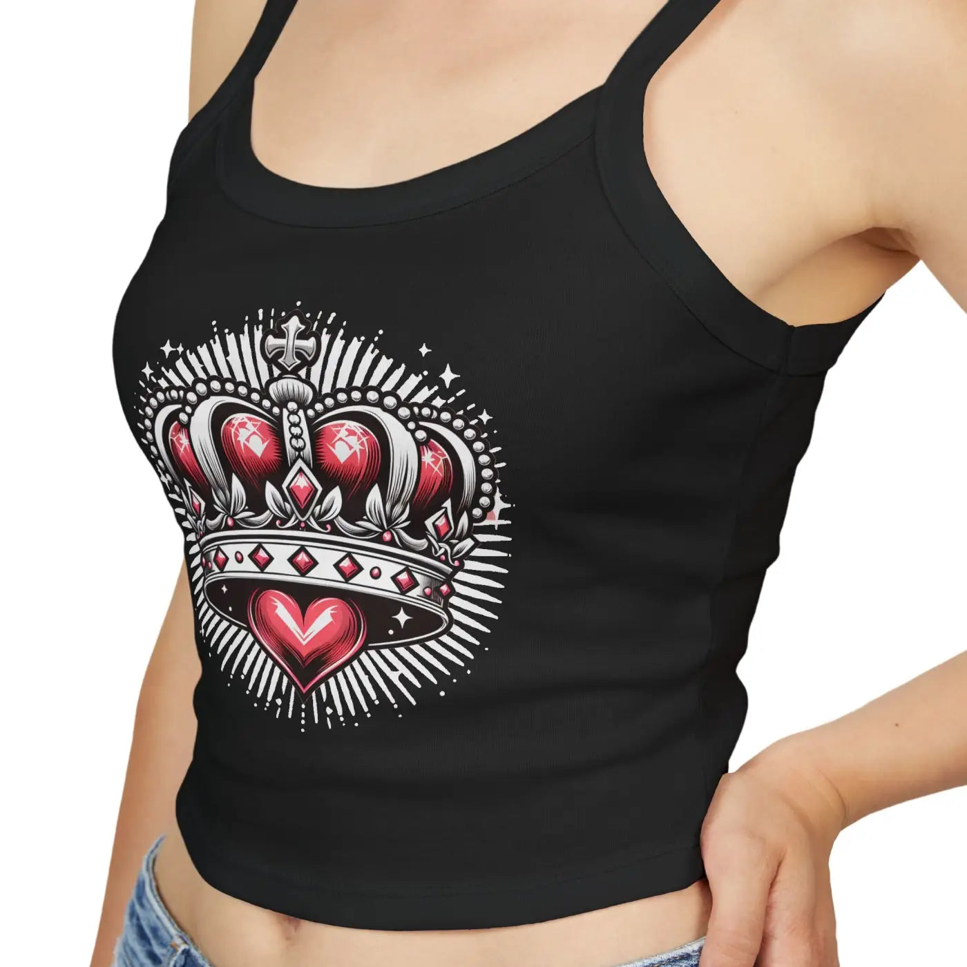 Royal Heart Crown Spaghetti Strap Tank - Regal Style - DipaliZ