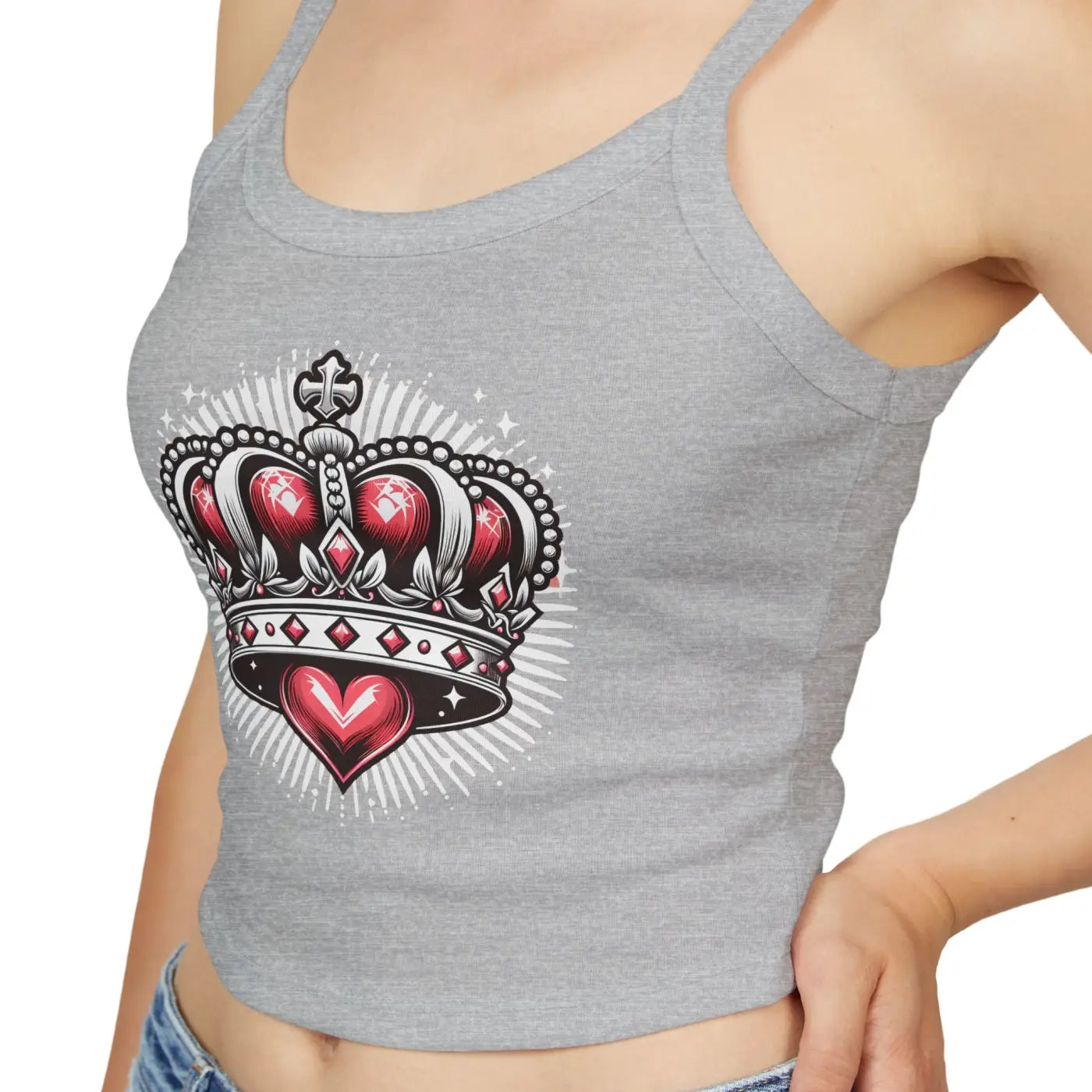Royal Heart Crown Spaghetti Strap Tank - Regal Style - DipaliZ