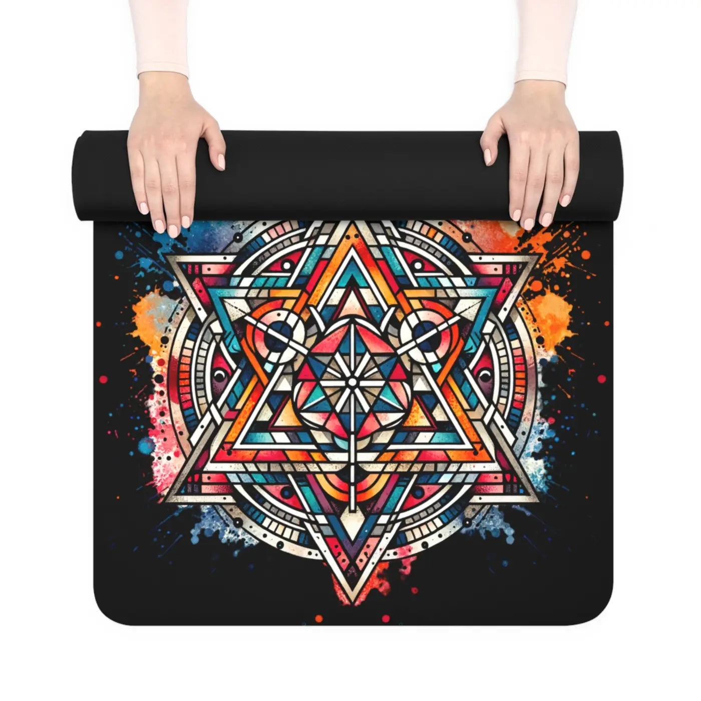 Vibrant Rubber Yoga Mat - Geometric Mandala Design - DipaliZ