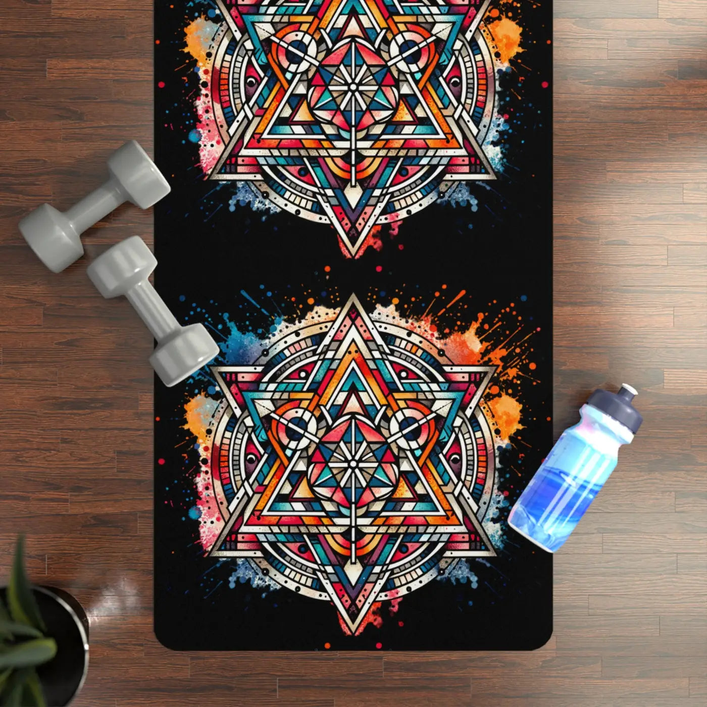 Vibrant Rubber Yoga Mat - Geometric Mandala Design - DipaliZ