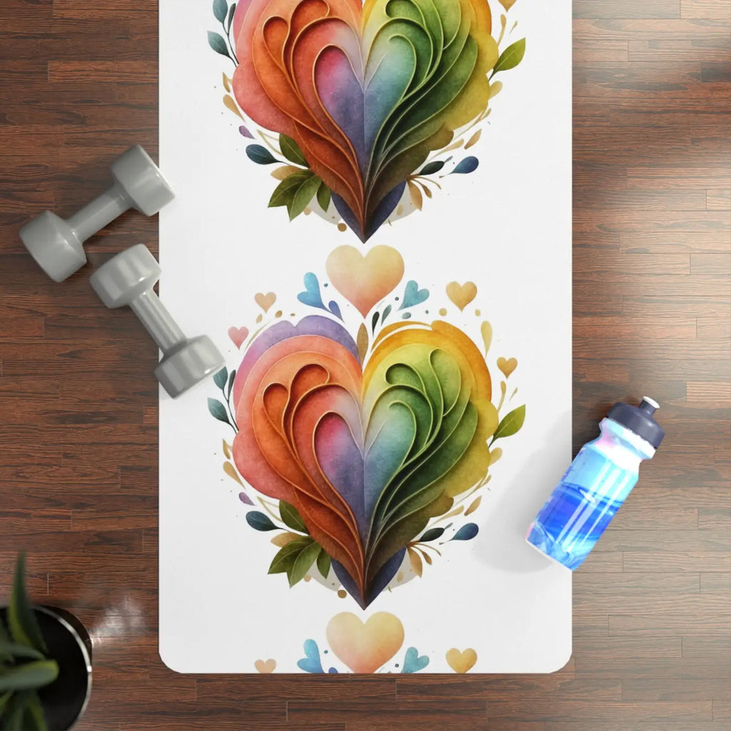 Colorful Hearts Rubber Yoga Mat - Anti-Slip Microfiber - DipaliZ