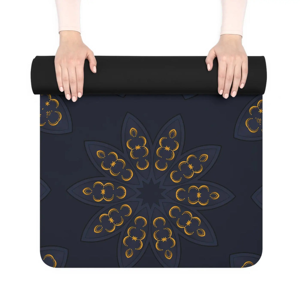 Geometric Rubber Yoga Mat - Navy Blue Design - DipaliZ