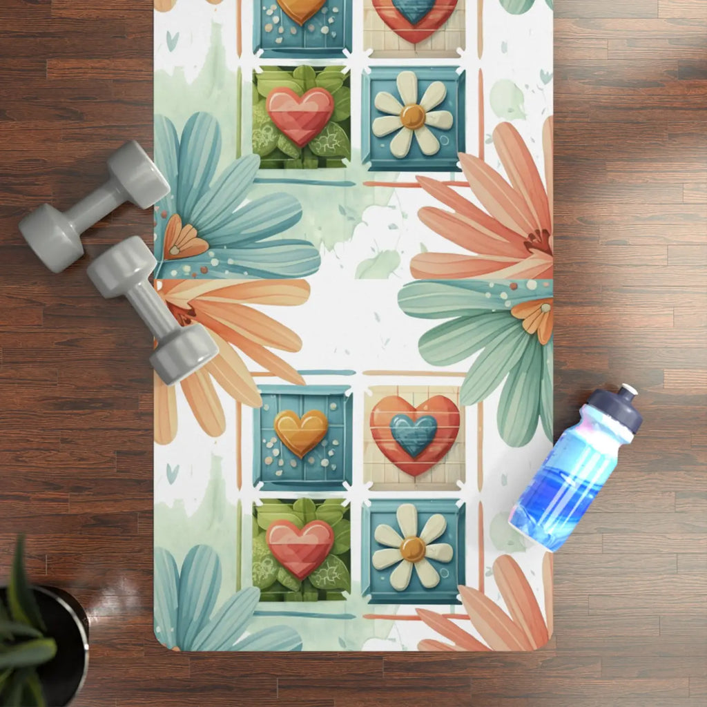 Hearts and Flowers Rubber Yoga Mat - Anti-Slip 24x68 - DipaliZ