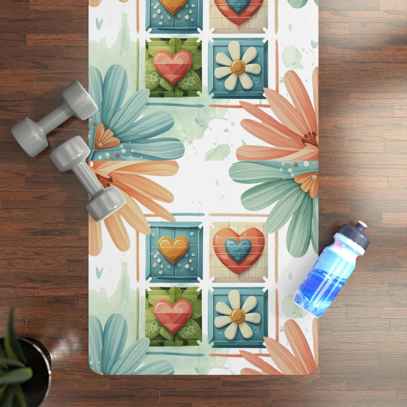 Hearts and Flowers Rubber Yoga Mat - Anti-Slip 24x68 - DipaliZ