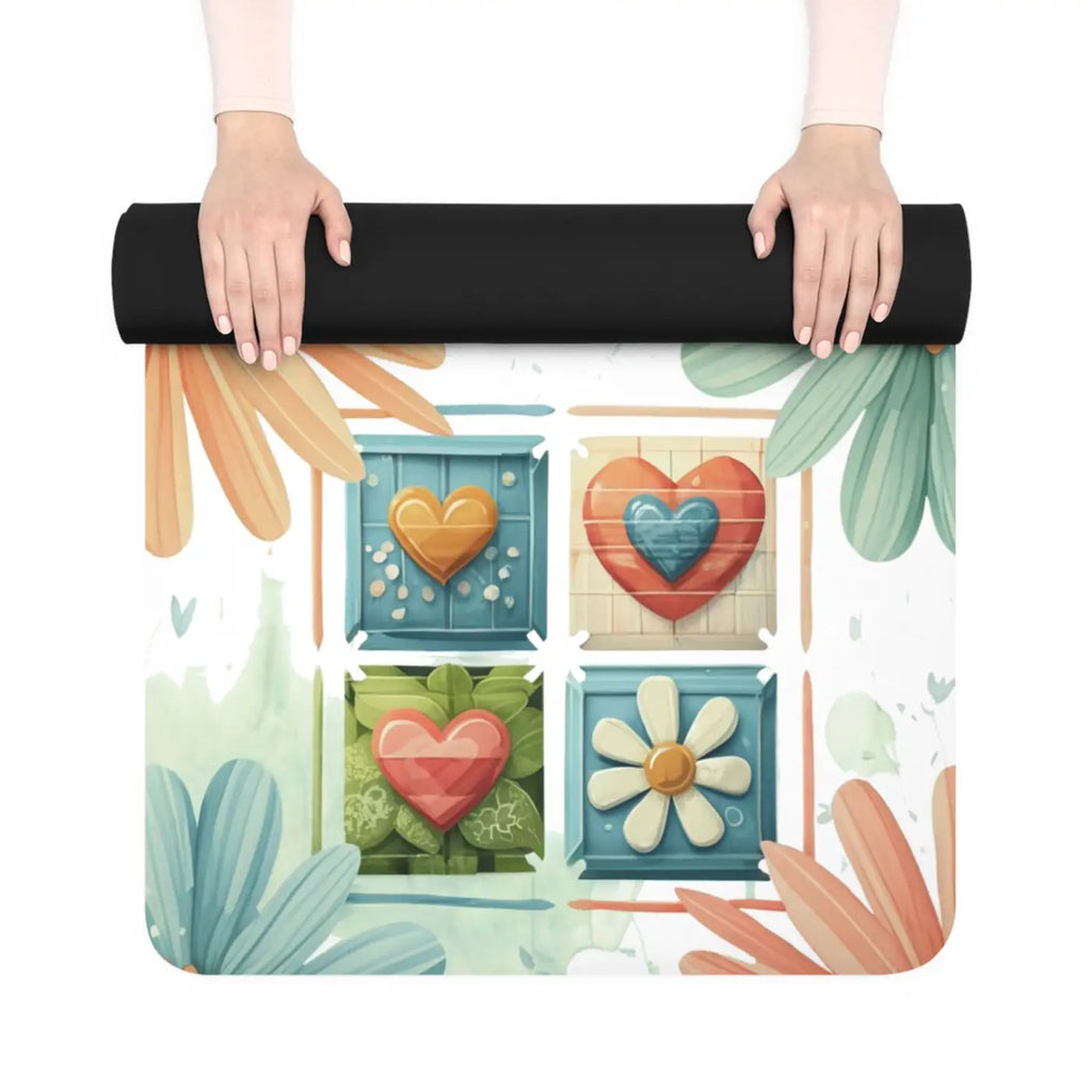 Hearts and Flowers Rubber Yoga Mat - Anti-Slip 24x68 - DipaliZ