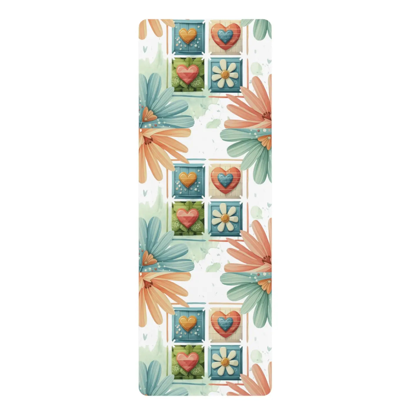 Hearts and Flowers Rubber Yoga Mat - Anti-Slip 24x68 - DipaliZ