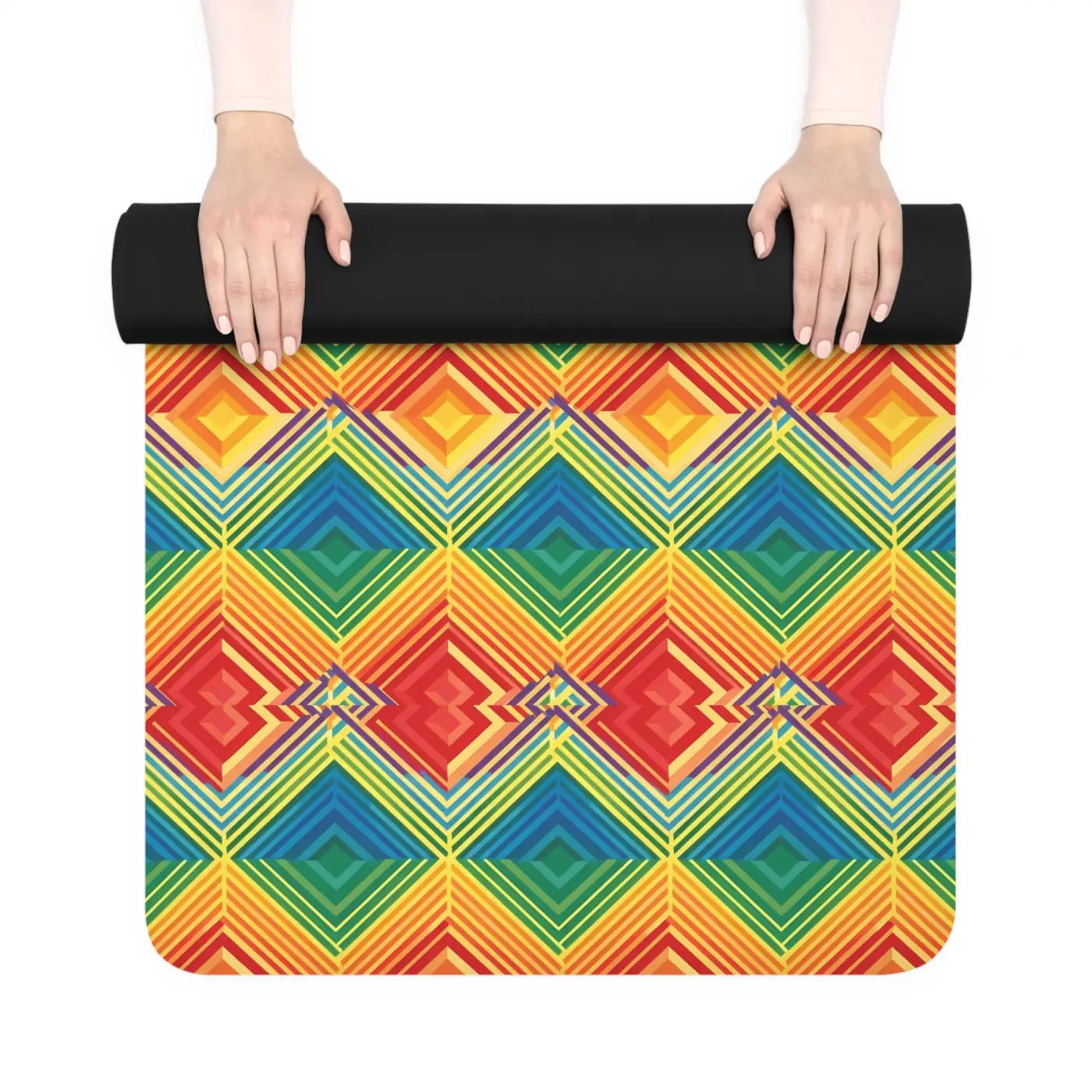 Vibrant Rainbow Rubber Yoga Mat - Geometric Design - DipaliZ