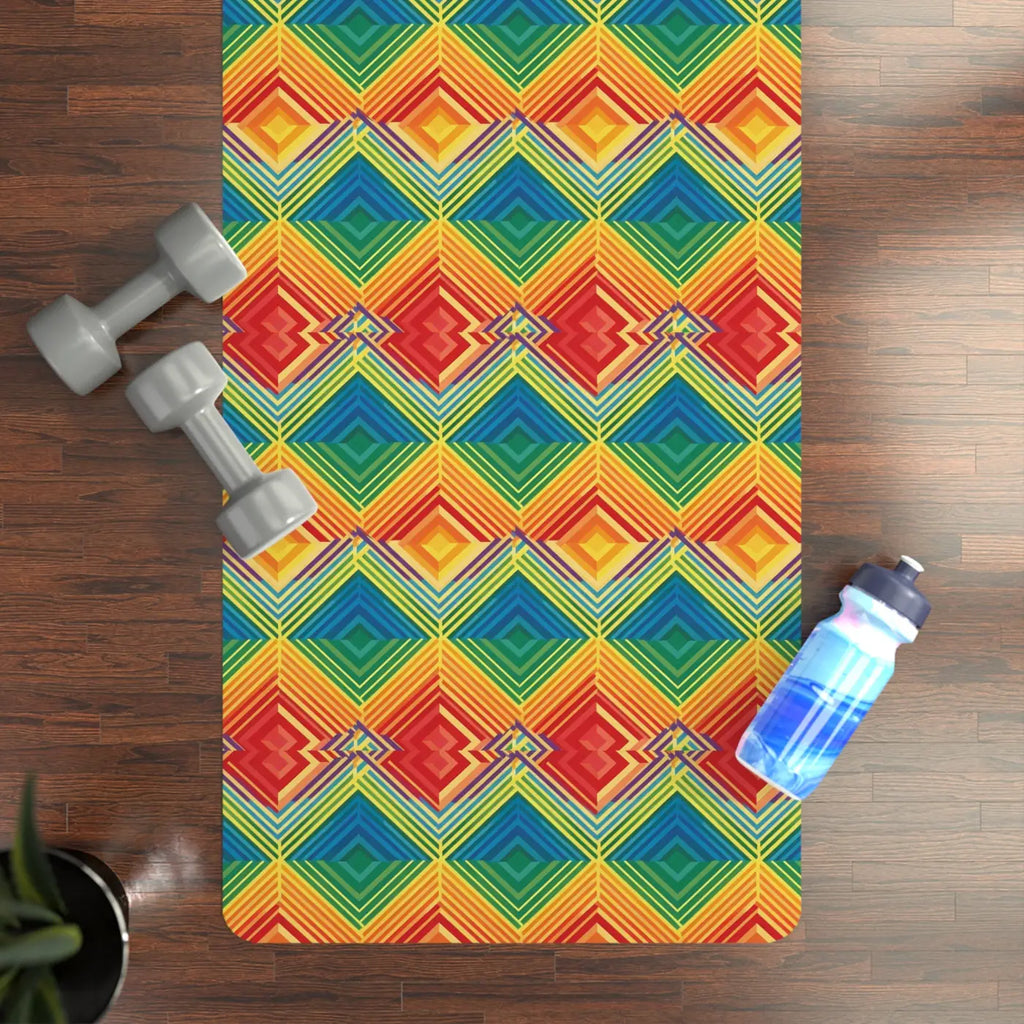 Vibrant Rainbow Rubber Yoga Mat - Geometric Design - DipaliZ