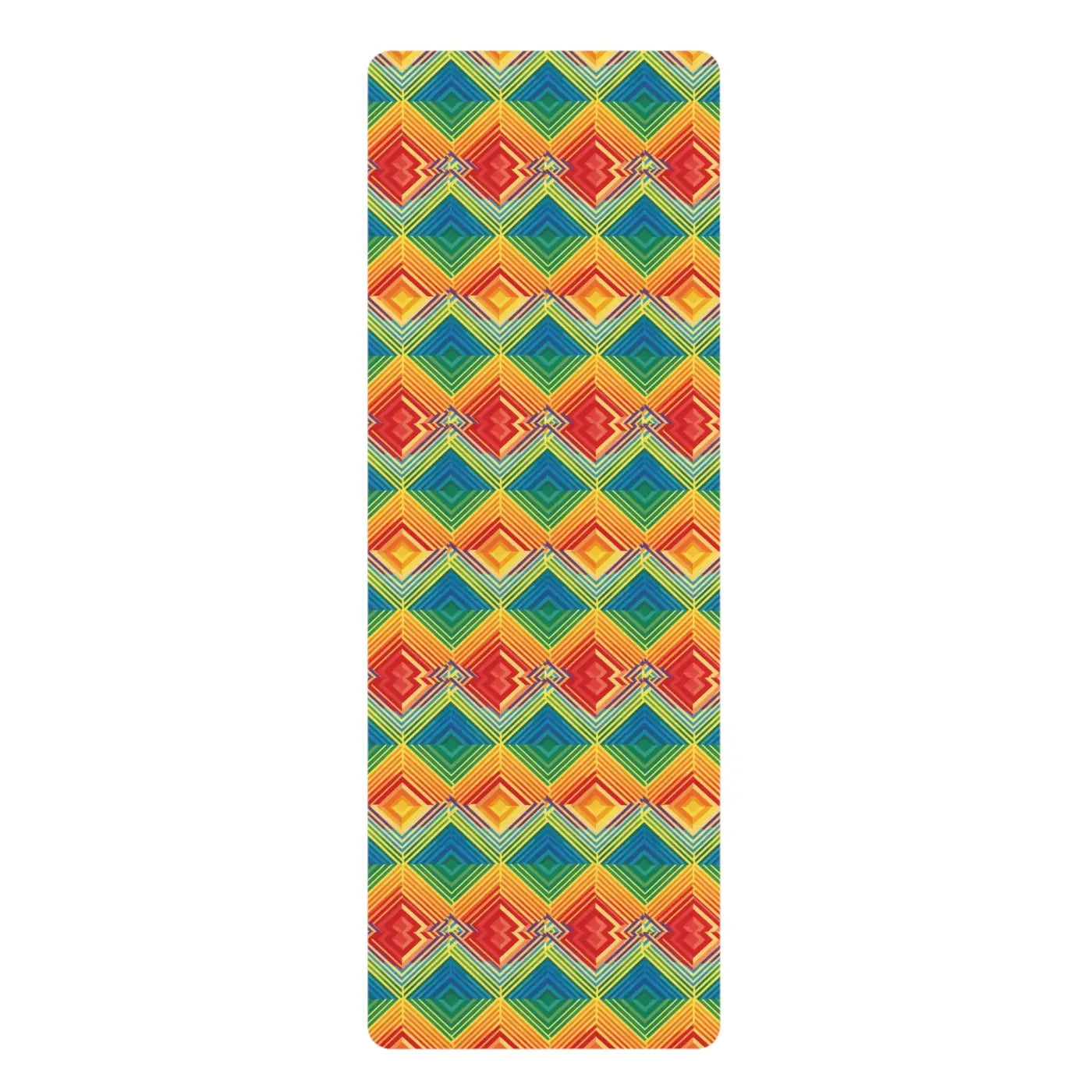 Vibrant Rainbow Rubber Yoga Mat - Geometric Design - DipaliZ