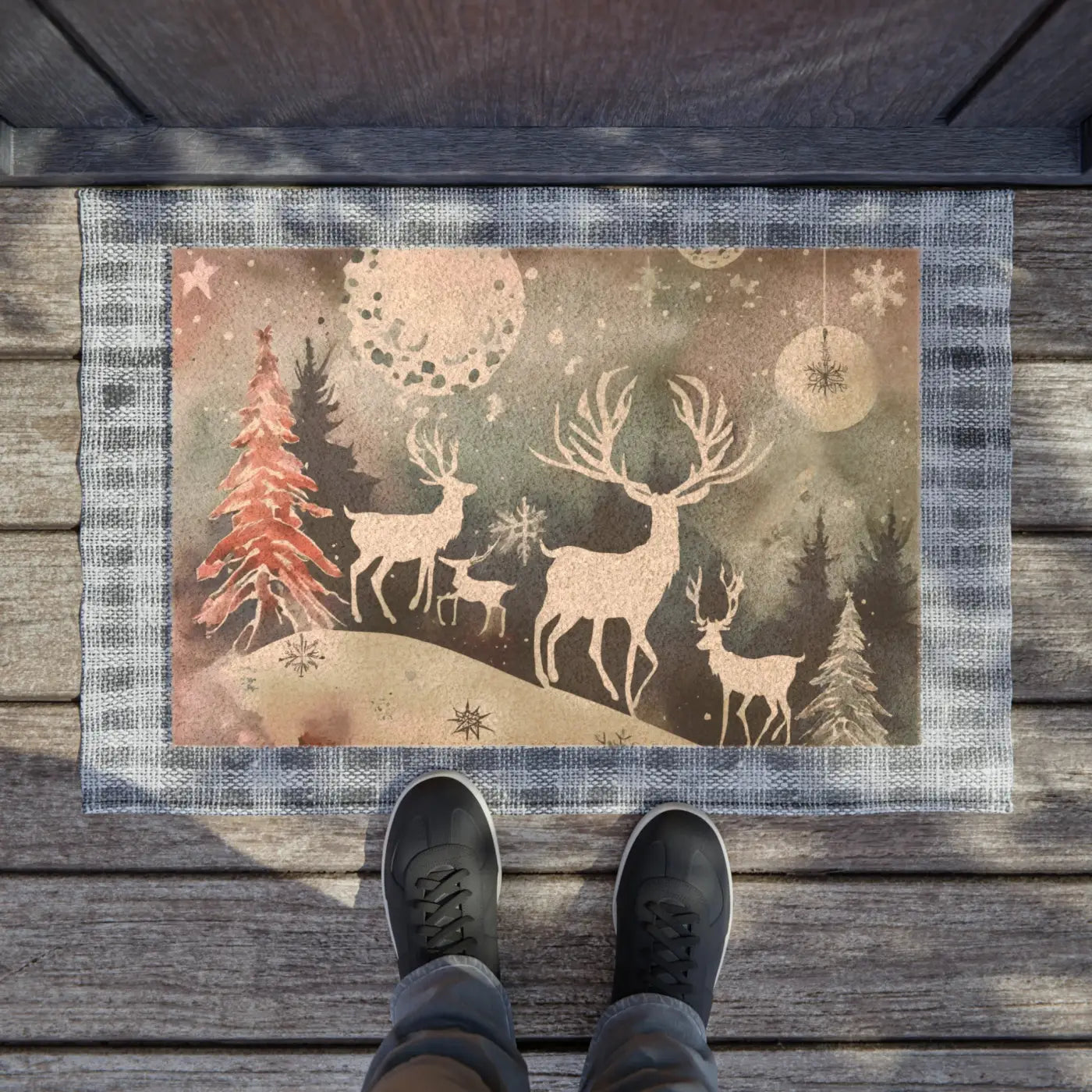 Festive Rudolf Reindeer Doormat - Christmas Tufted Coir - DipaliZ