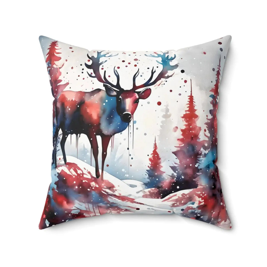 Rudolf Reindeer Spun Polyester Square Pillow - Christmas Decor - DipaliZ