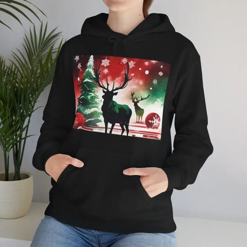 Rudolf Reindeer Hooded Sweatshirt - Christmas Tree Design - DipaliZ