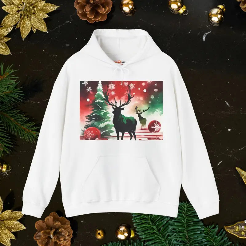 Rudolf Reindeer Hooded Sweatshirt - Christmas Tree Design - DipaliZ