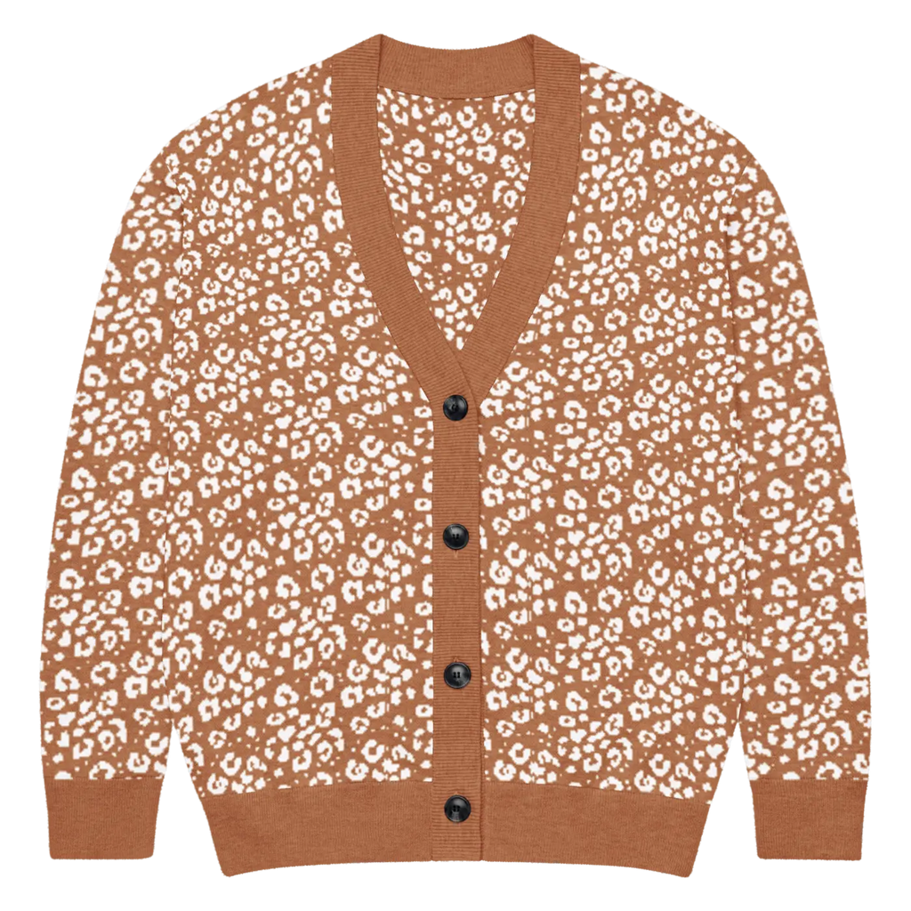 Rust Orange Floral Pattern Cardigan - Jacquard Knit - DipaliZ