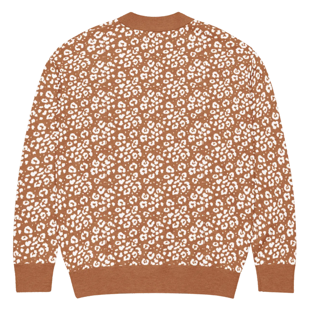 Rust Orange Floral Pattern Cardigan - Jacquard Knit - DipaliZ