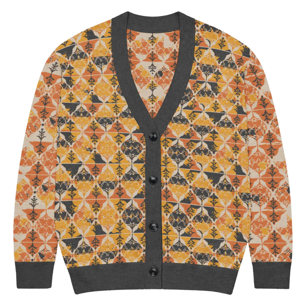 Rust Orange Geometric Knit Cardigan - Cozy Layering - DipaliZ