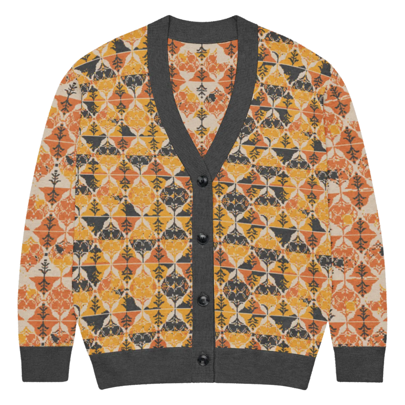 Rust Orange Geometric Knit Cardigan - Cozy Layering - DipaliZ