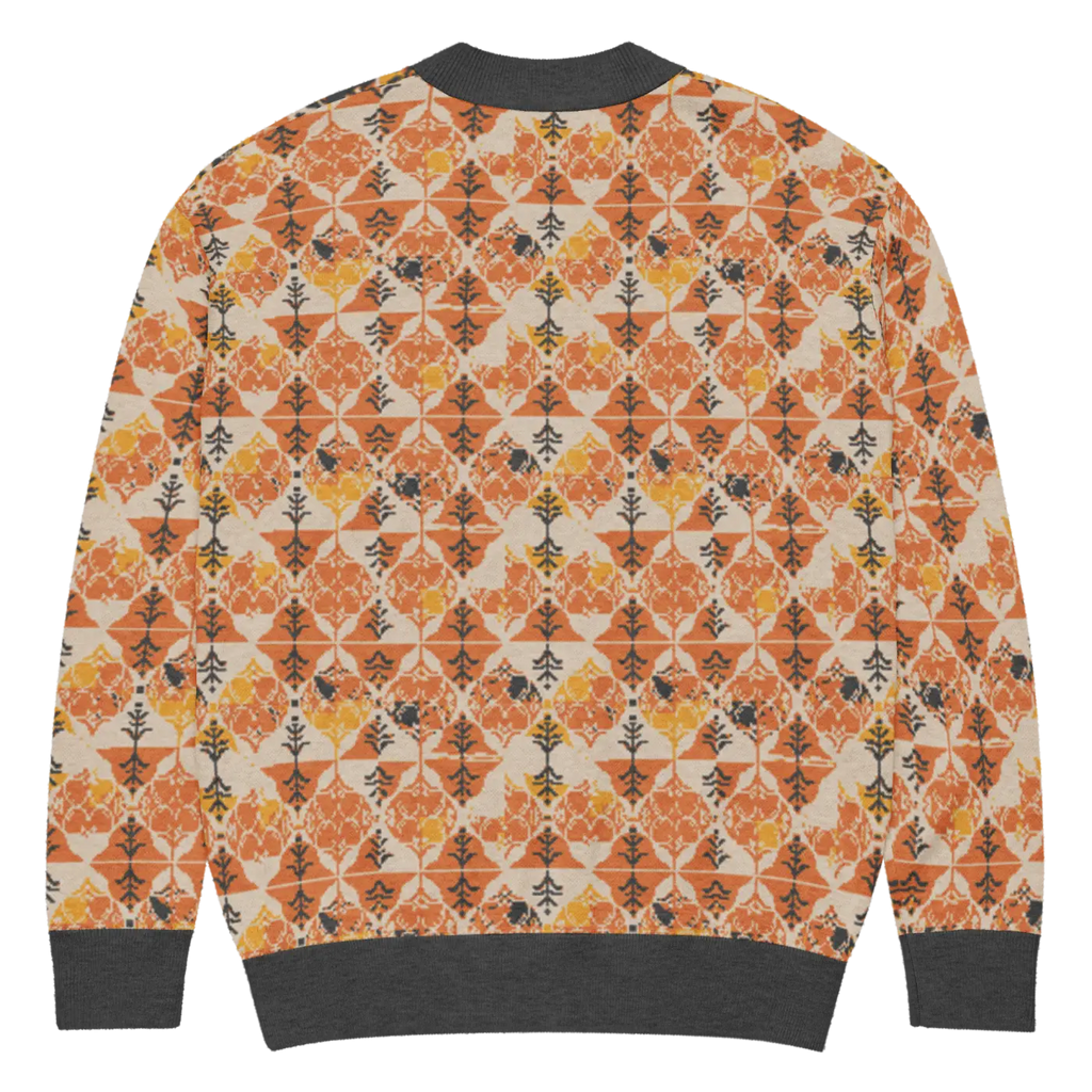 Rust Orange Geometric Knit Cardigan - Cozy Layering - DipaliZ