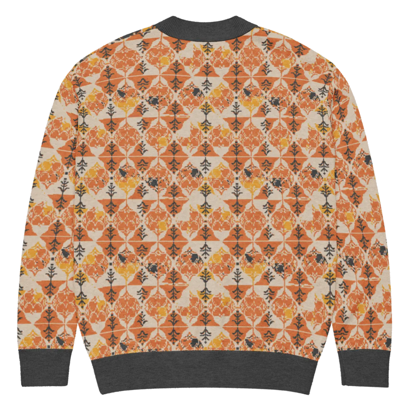 Rust Orange Geometric Knit Cardigan - Cozy Layering - DipaliZ