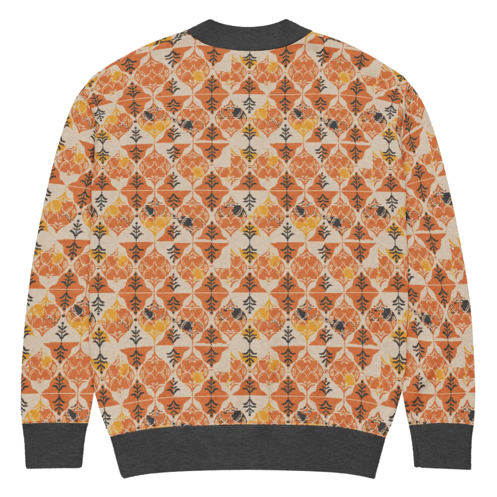 Rust Orange Geometric Knit Cardigan - Cozy Layering - DipaliZ