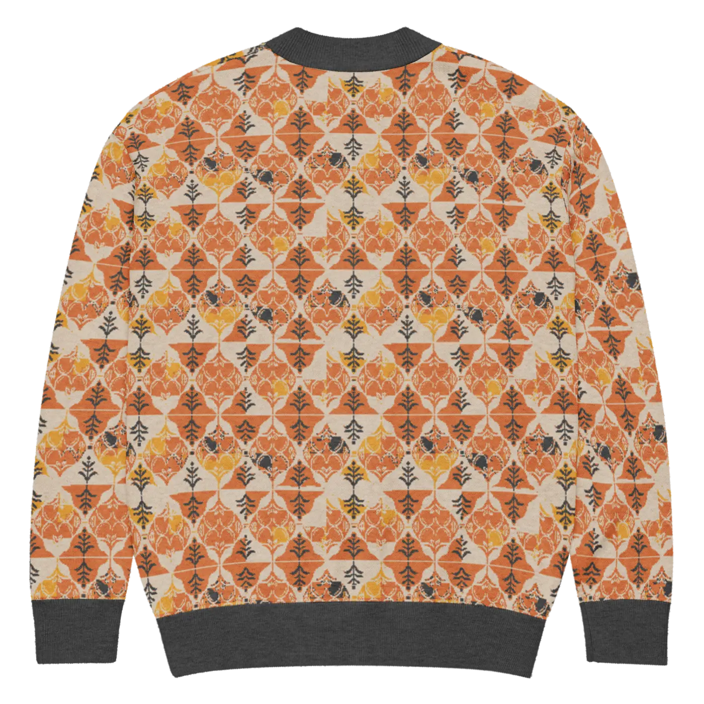 Rust Orange Geometric Knit Cardigan - Cozy Layering - DipaliZ