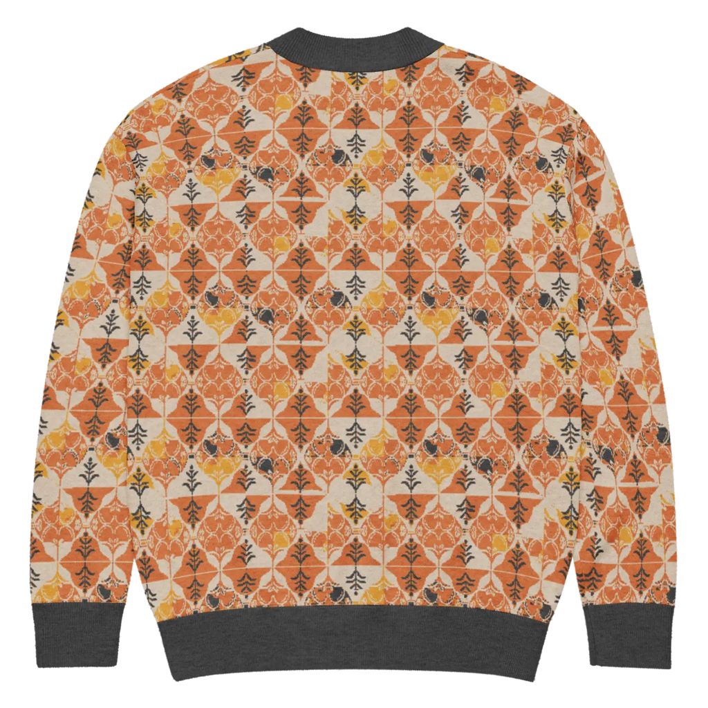 Rust Orange Geometric Knit Cardigan - Cozy Layering - DipaliZ