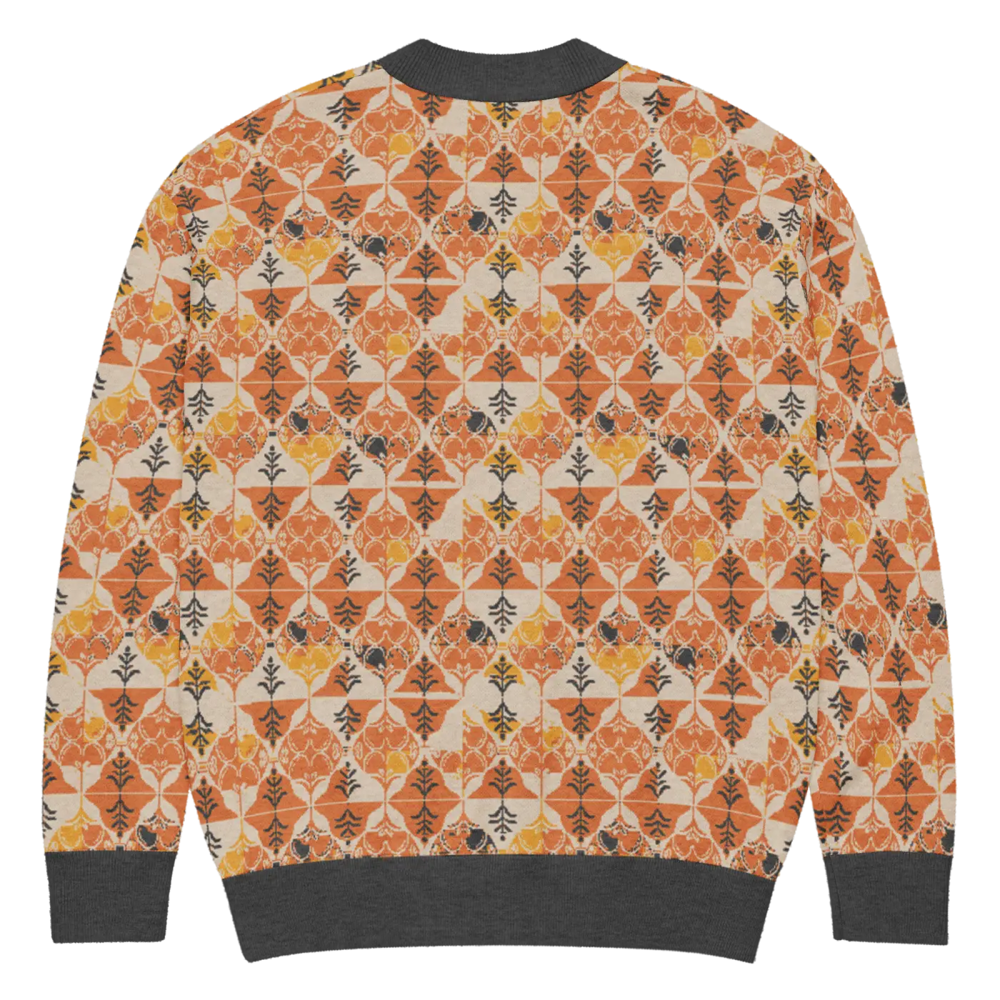 Rust Orange Geometric Knit Cardigan - Cozy Layering - DipaliZ