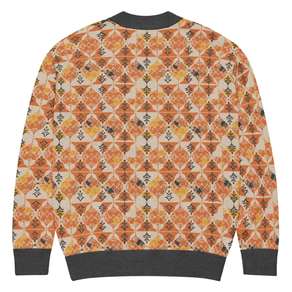 Rust Orange Geometric Knit Cardigan - Cozy Layering - DipaliZ