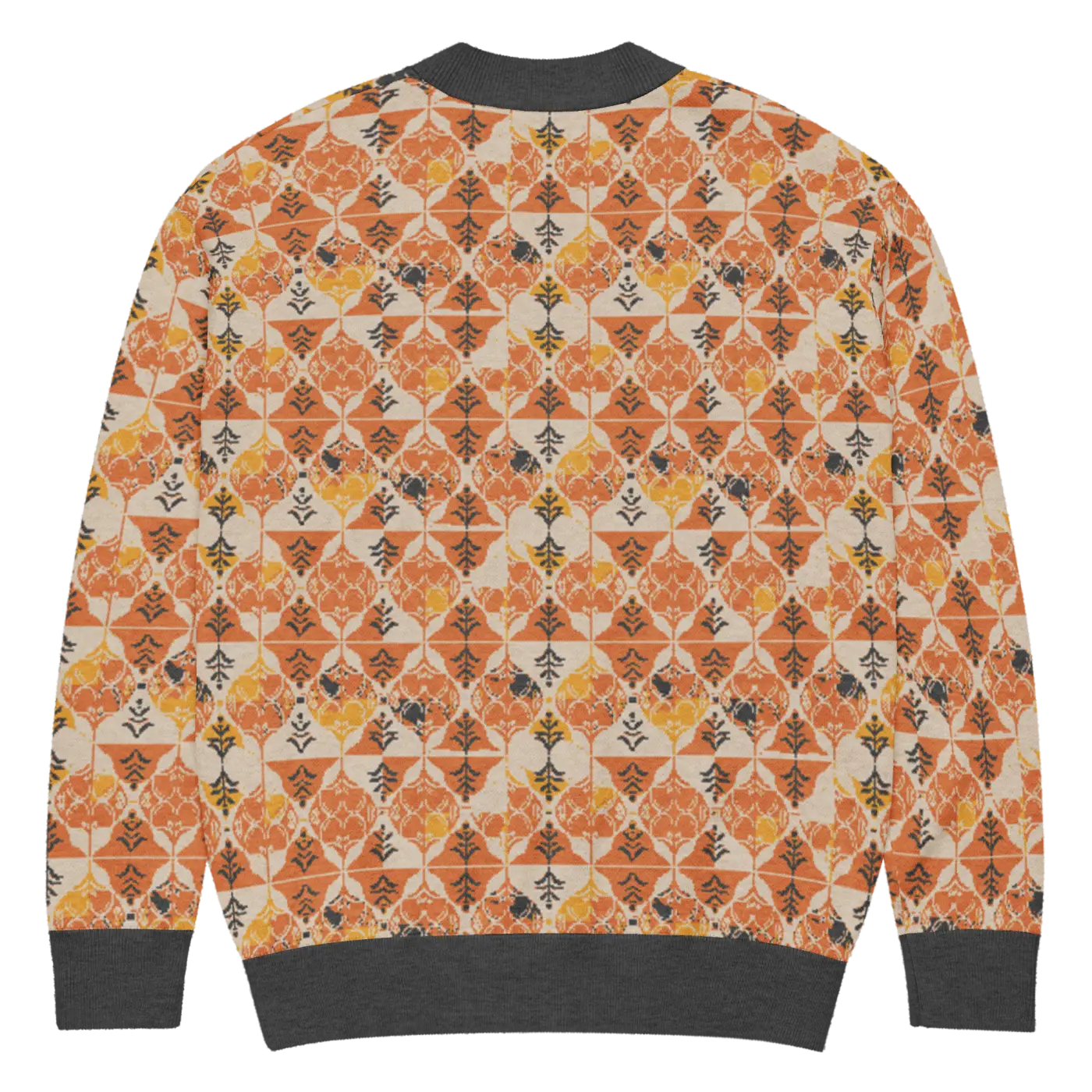 Rust Orange Geometric Knit Cardigan - Cozy Layering - DipaliZ