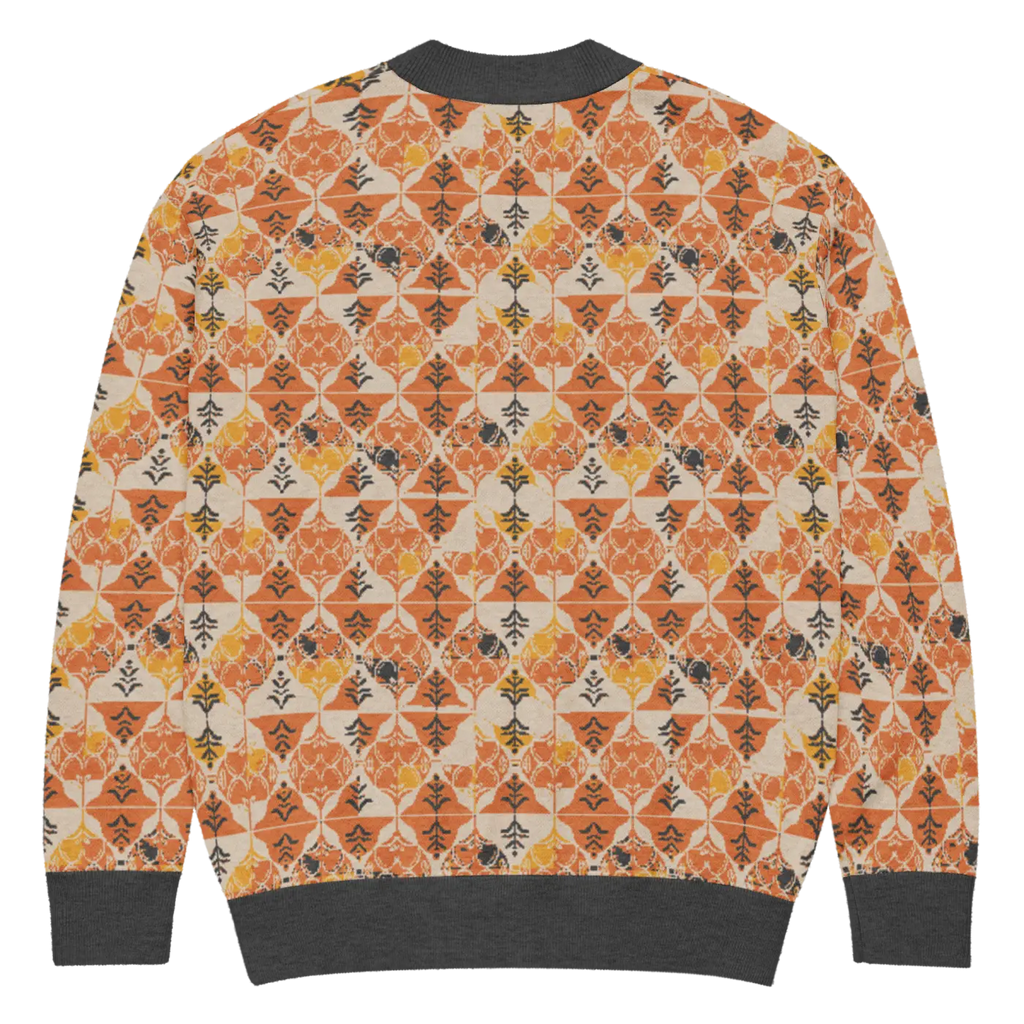 Rust Orange Geometric Knit Cardigan - Cozy Layering - DipaliZ