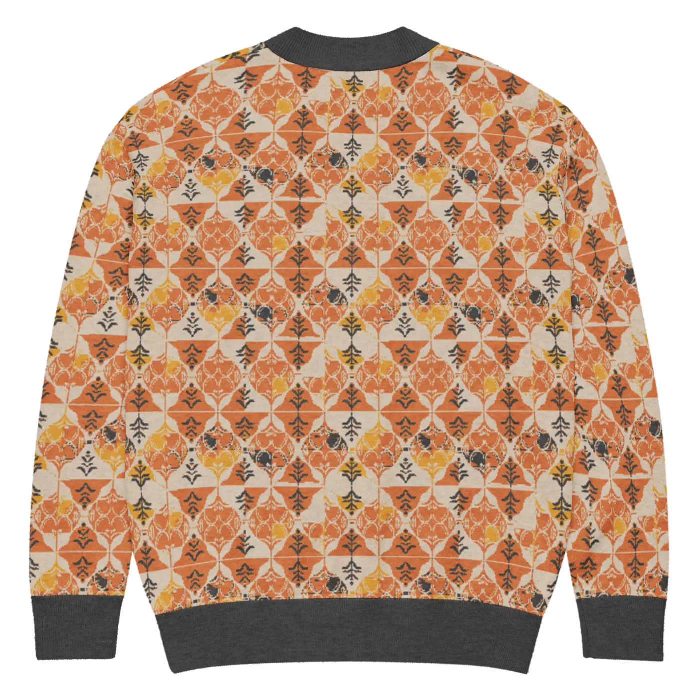 Rust Orange Geometric Knit Cardigan - Cozy Layering - DipaliZ
