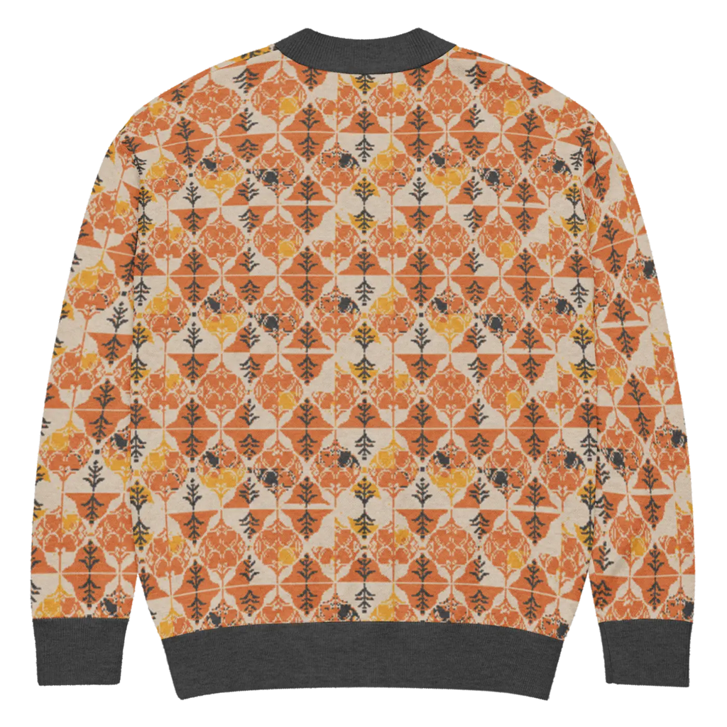 Rust Orange Geometric Knit Cardigan - Cozy Layering - DipaliZ