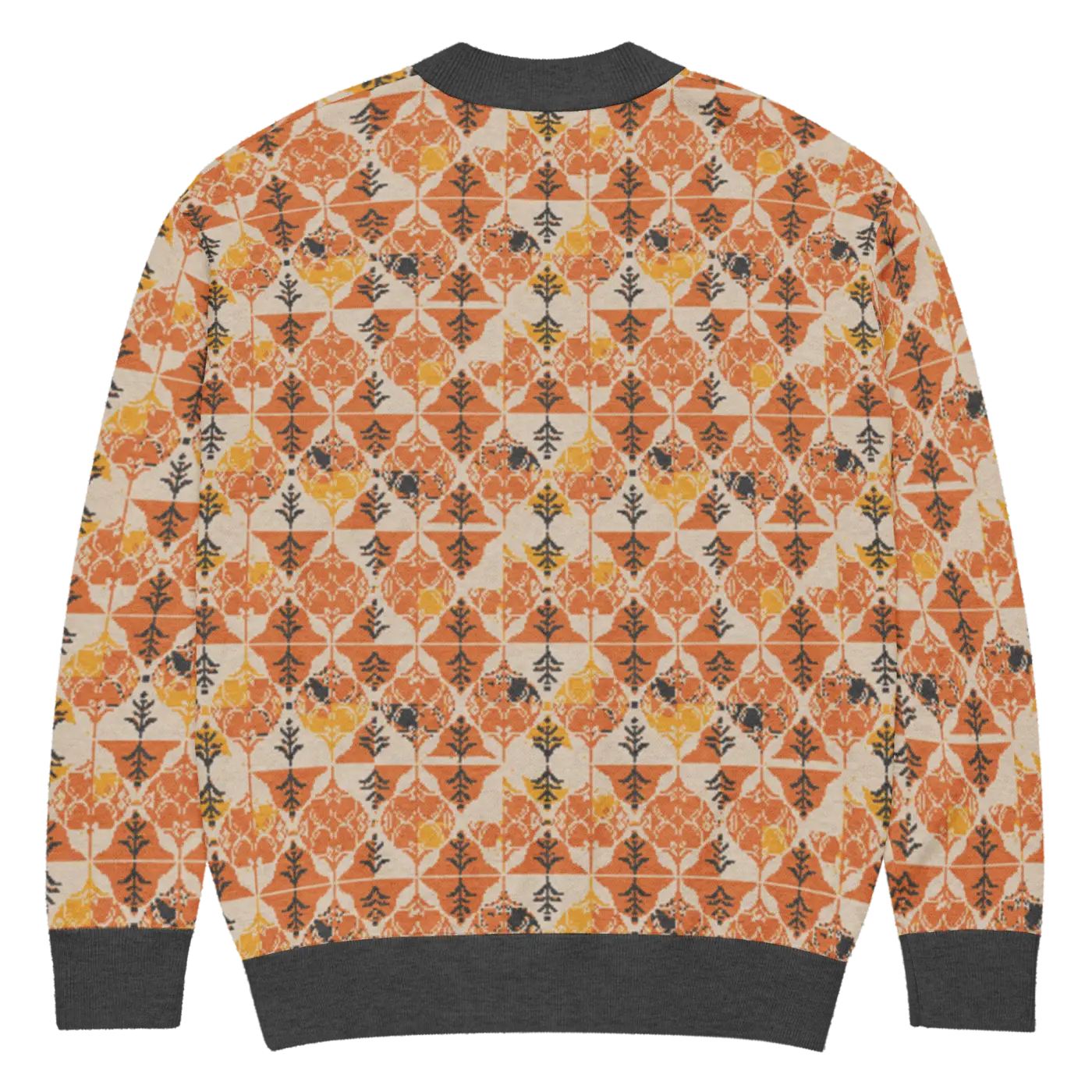 Rust Orange Geometric Knit Cardigan - Cozy Layering - DipaliZ