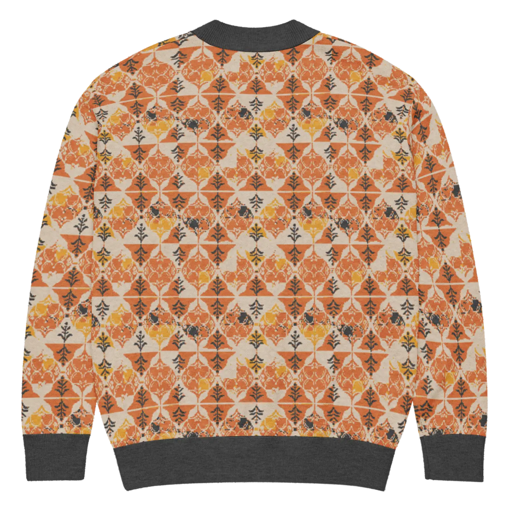 Rust Orange Geometric Knit Cardigan - Cozy Layering - DipaliZ