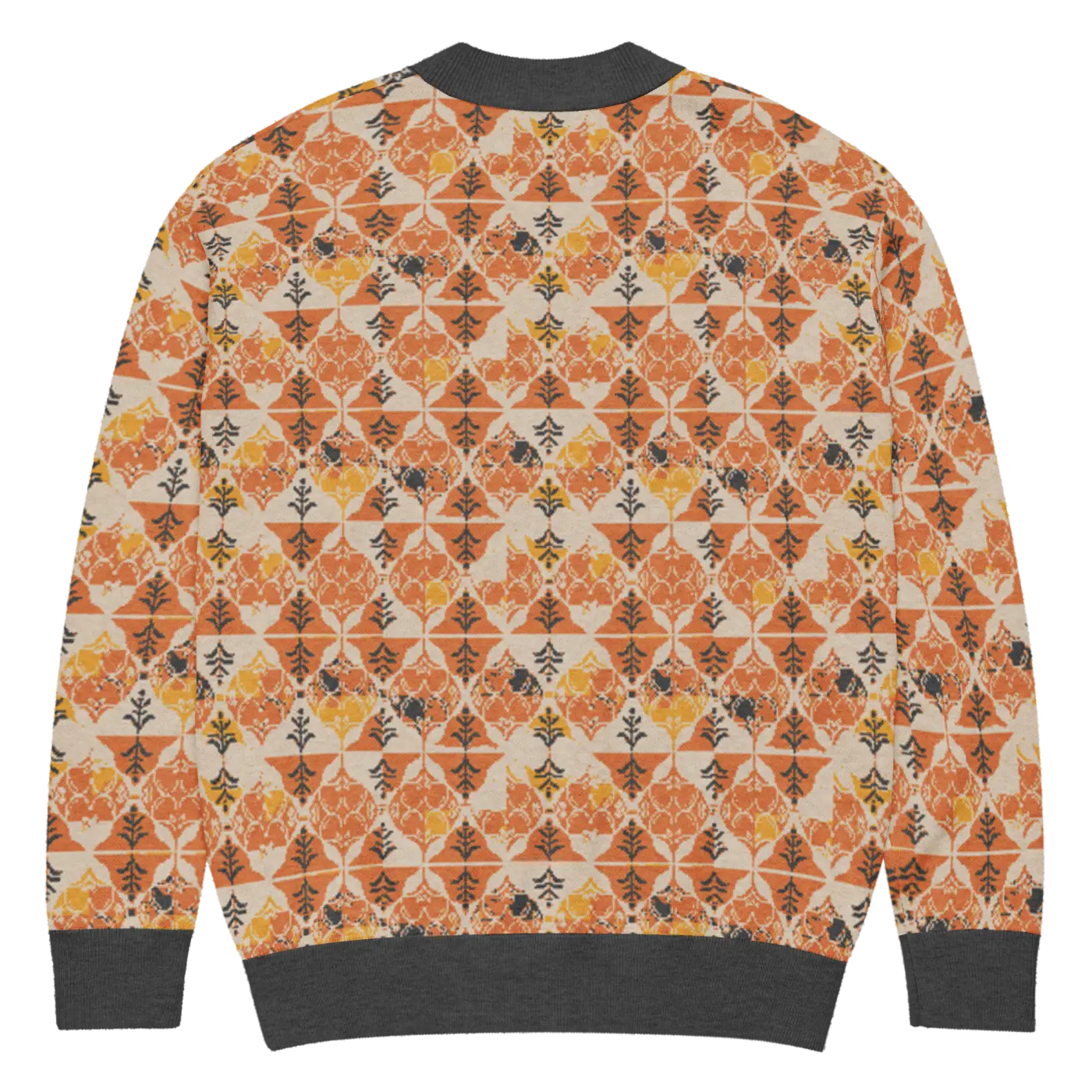 Rust Orange Geometric Knit Cardigan - Cozy Layering - DipaliZ