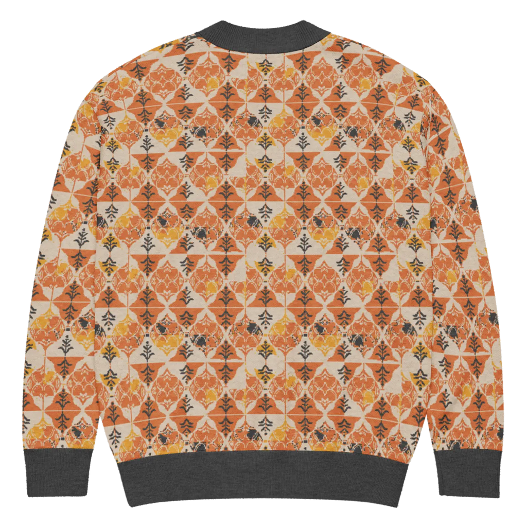 Rust Orange Geometric Knit Cardigan - Cozy Layering - DipaliZ