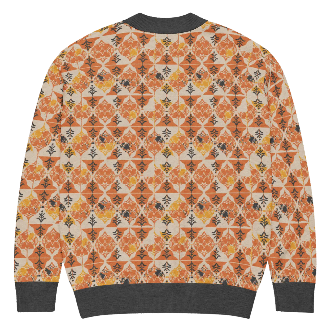 Rust Orange Geometric Knit Cardigan - Cozy Layering - DipaliZ