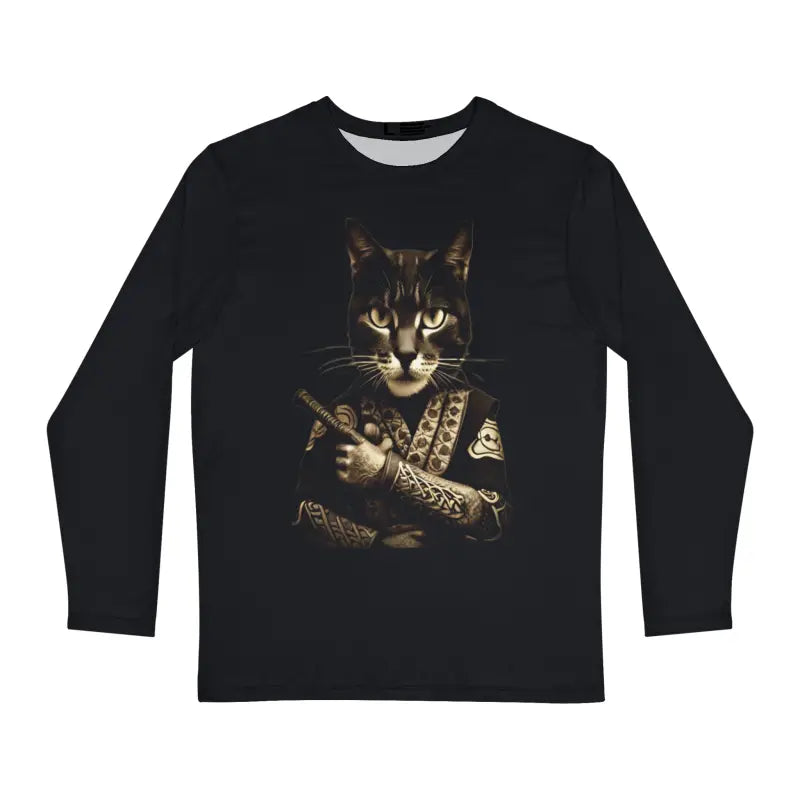 Japanese Samurai Cat Long Sleeve Tee - Feline Warrior - DipaliZ