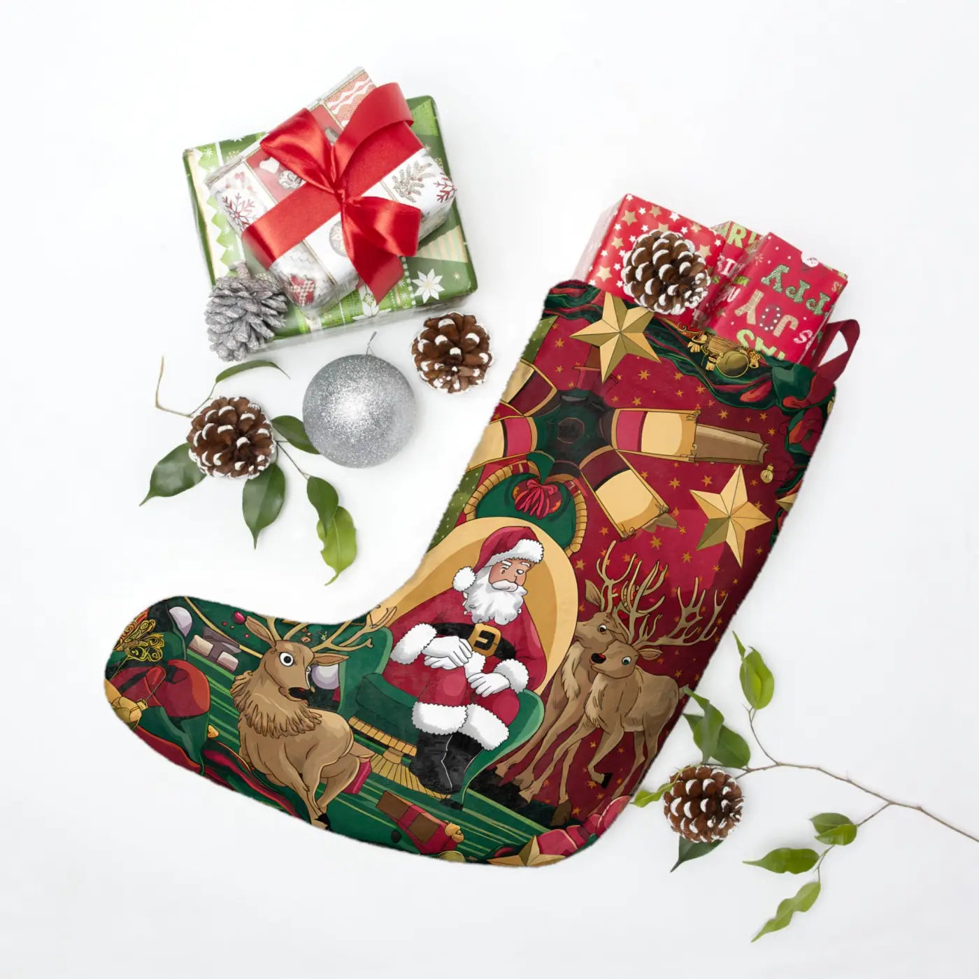 Festive Santa Claus Christmas Stockings - Holiday Decor - DipaliZ
