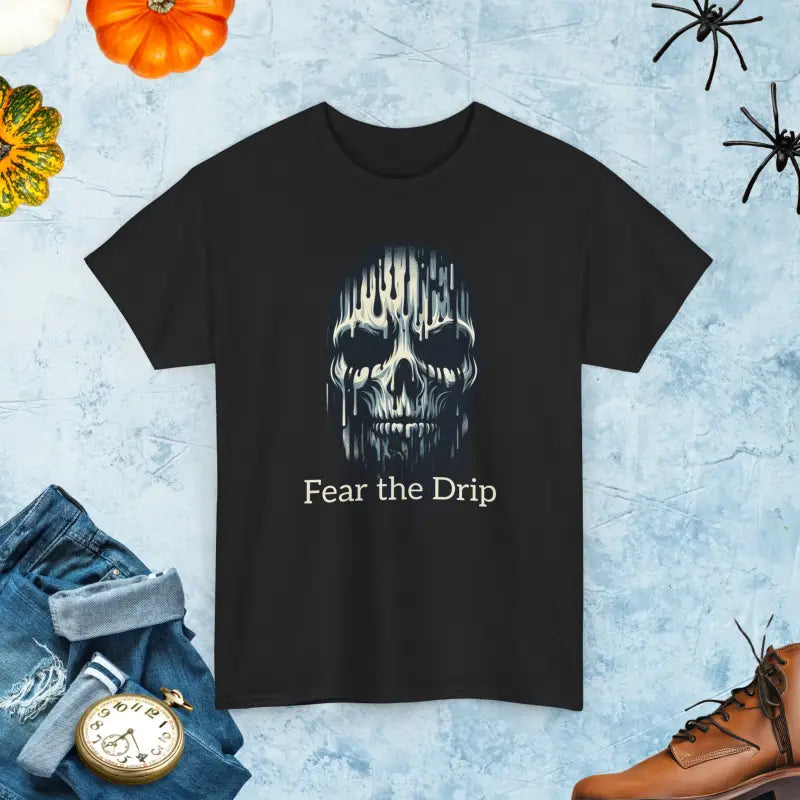 Spooky Halloween Mask Heavy Cotton Tee - Fear the Drip - DipaliZ