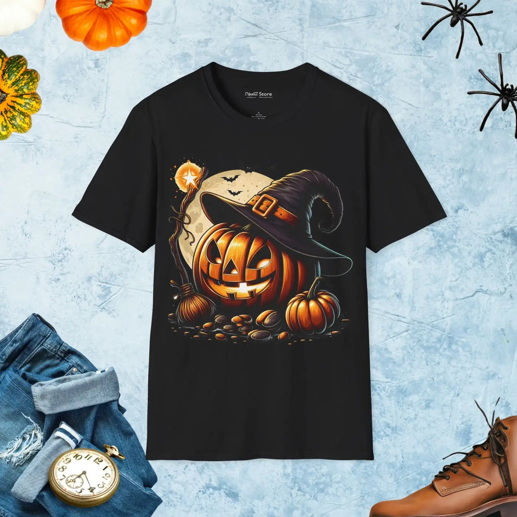 Scary Jack O Lantern Unisex T-Shirt - Halloween Softstyle - DipaliZ
