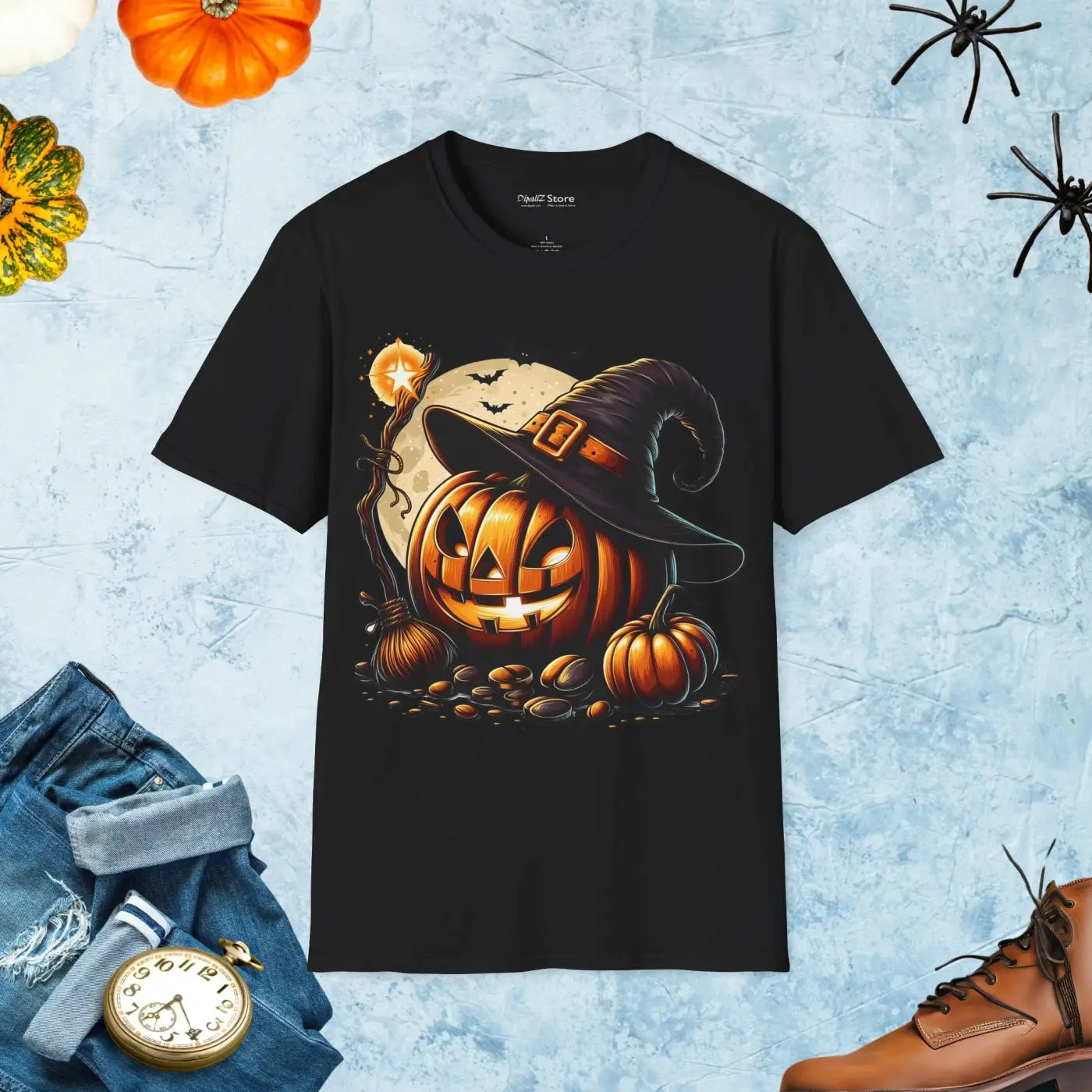 Scary Jack O Lantern Unisex T-Shirt - Halloween Softstyle - DipaliZ