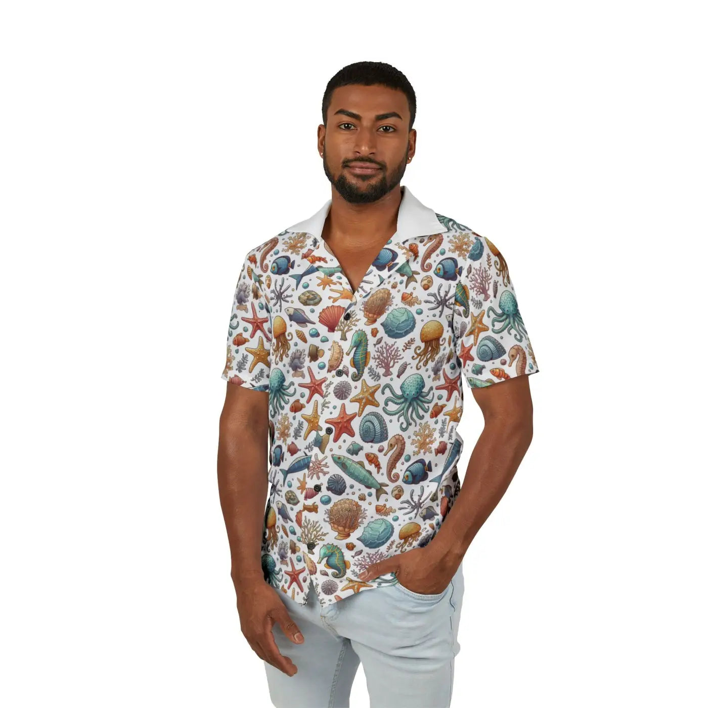 Hawaiian Camp Shirt - Sea Horse Dye Sublimation Print - DipaliZ